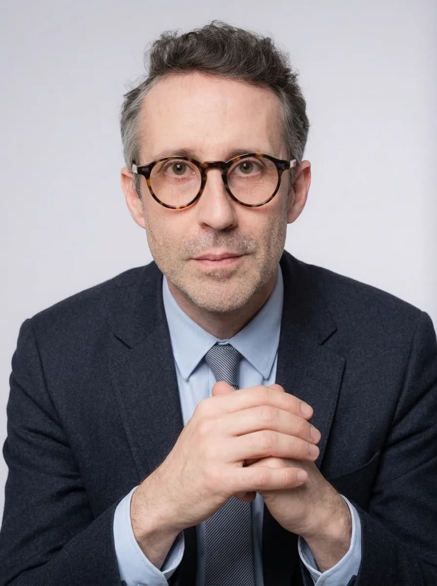 Exemple de portrait dentiste style corporate classique - costume-cravate sur fond neutre, idéal pour Doctolib